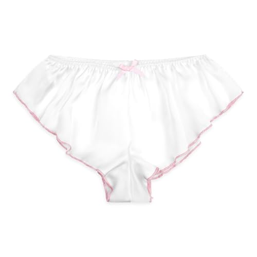 Satini Satin tiefangesetzte Passform Leibhöhe Geriffelte French Knickers Sissy Slips Höschen Unterwäsche (Weiß - Zartrosa, XXL) von Satini