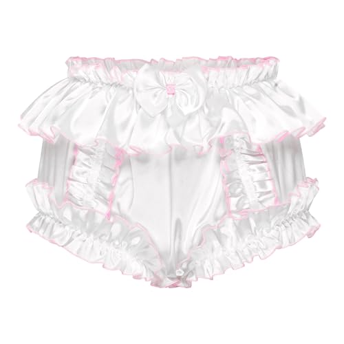 Satini Sissy Rüschen Gerafft Seidig Satin Kaschierung Erwachsenen Windelhose Slips Dessous Unterwäsche Höschen (Weiß, S) von Satini