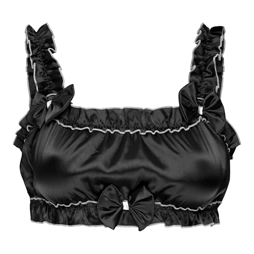 Satini Sissy Rüschen Gerafft Tailliert Seidig Satin Dessous Bralette (Schwarz, XXL) von Satini