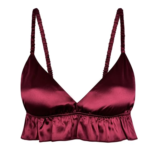 Satini Sissy Rüschen Gerafft Tailliert Seidig Satin Dessous Bralette (Weinrot, M) von Satini