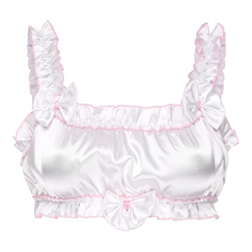 Satini Sissy Rüschen Gerafft Tailliert Seidig Satin Dessous Bralette (Weiß, M) von Satini