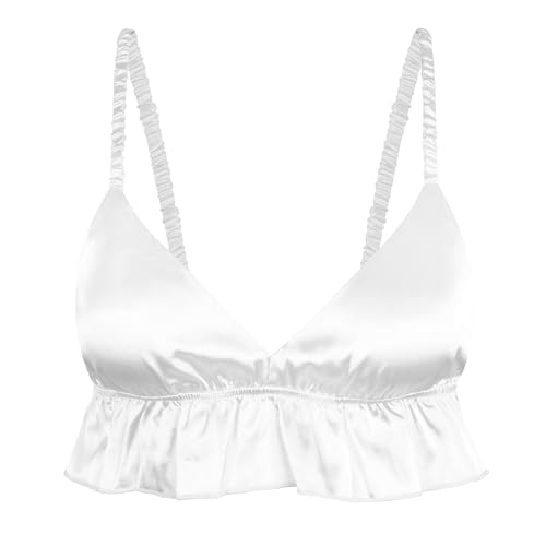 Satini Sissy Rüschen Gerafft Tailliert Seidig Satin Dessous Bralette (Weiß, S) von Satini