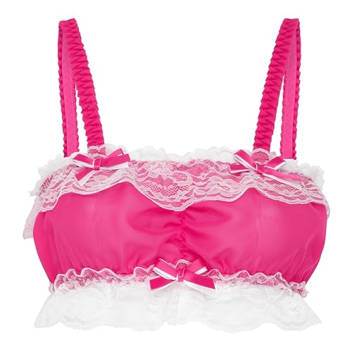 Satini Sissy Rüschen Spitze Tailliert Chiffon Durchsichtiges Dessous Bralette (Leuchtendes Pink, XXL) von Satini