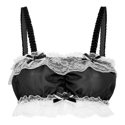 Satini Sissy Rüschen Spitze Tailliert Chiffon Durchsichtiges Dessous Bralette (Schwarz, XXL) von Satini