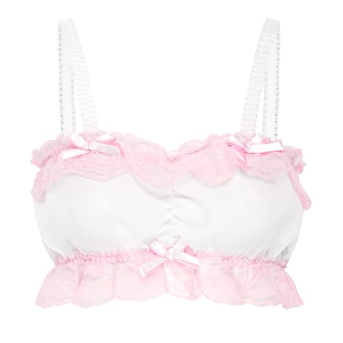 Satini Sissy Rüschen Spitze Tailliert Chiffon Durchsichtiges Dessous Bralette (Weiß, M) von Satini