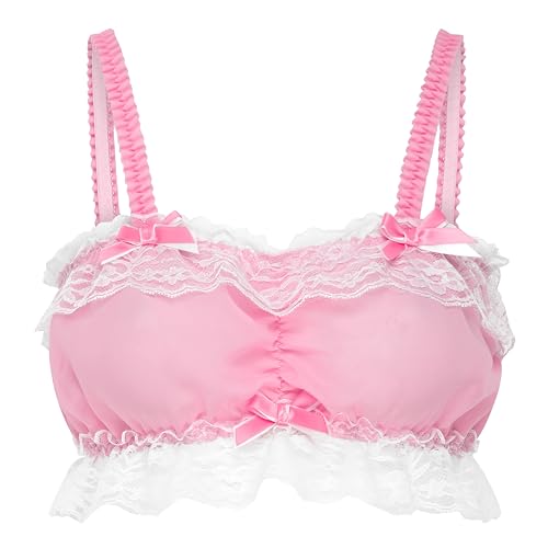 Satini Sissy Rüschen Spitze Tailliert Chiffon Durchsichtiges Dessous Bralette (Zartrosa, XXL) von Satini