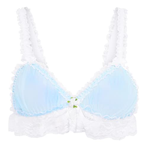 Satini Sissy Rüschen Spitze Tailliert Durchsichtiges Bralette BH (Baby blau - Weiß, M) von Satini