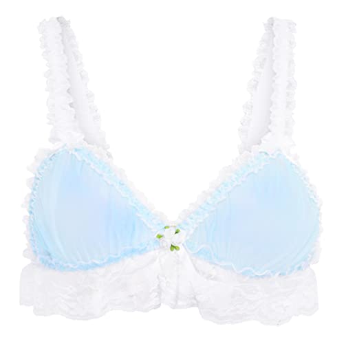 Satini Sissy Rüschen Spitze Tailliert Durchsichtiges Bralette BH (Baby blau - Weiß, XL) von Satini