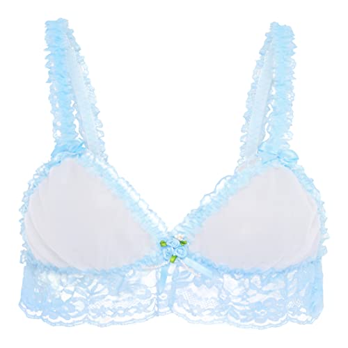 Satini Sissy Rüschen Spitze Tailliert Durchsichtiges Bralette BH (Weiß - Baby blau, L) von Satini