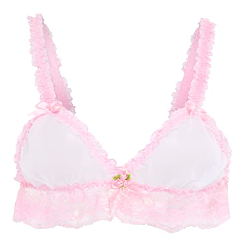 Satini Sissy Rüschen Spitze Tailliert Durchsichtiges Bralette BH (Weiß - Zartrosa, L) von Satini