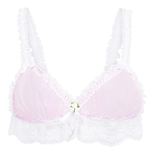 Satini Sissy Rüschen Spitze Tailliert Durchsichtiges Bralette BH (Zartrosa - Weiß, L) von Satini