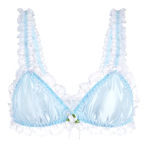 Satini Sissy Rüschen Spitze Tailliert Satin Bralette BH (Baby blau, L) von Satini