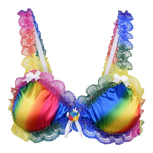 Satini Sissy Rüschen Spitze Tailliert Satin Bralette BH (Regenbogen, M) von Satini