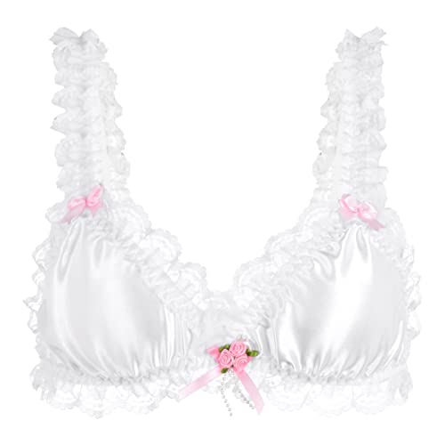 Satini Sissy Rüschen Spitze Tailliert Satin Bralette BH (Weiß, M) von Satini