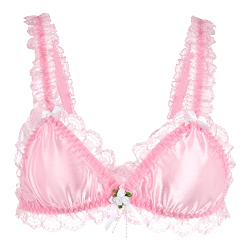 Satini Sissy Rüschen Spitze Tailliert Satin Bralette BH (Zartrosa, XL) von Satini