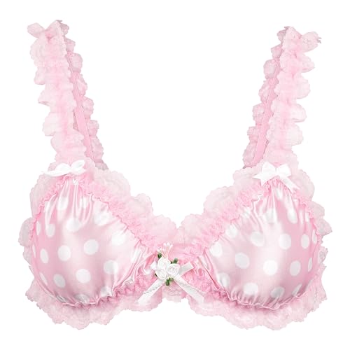 Satini Sissy Rüschen Spitze Tailliert Satin Bralette BH (Zartrosa - Tupfen, L) von Satini