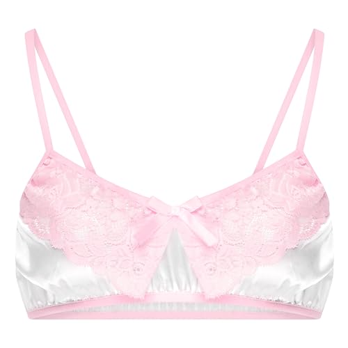 Satini Sissy Rüschen Spitze Tailliert Seidig Satin Dessous Bralette (Weiß, XL) von Satini