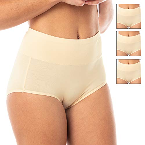 Satini hohe Taille Baumwolle Kaschierung weich nahtlos atmungsaktiv Bequemlichkeit Höschen Slips Unterwäsche (3xBeige, L) von Satini