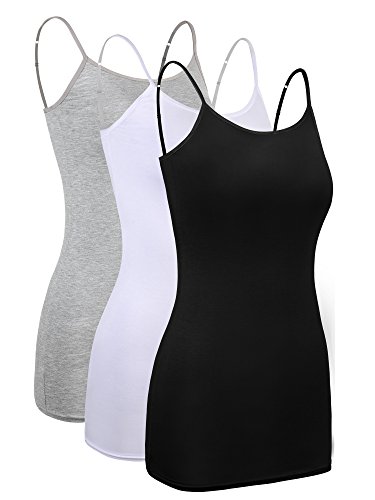 SATINIOR 3 Stück Unterhemden Damen Spaghettiträger Damen Basic Top Layering Lange Tanks Verstellbarer Spaghetti Strap Cami Camisole Tank Top (Set von Farben 1, M Größe) von WILLBOND