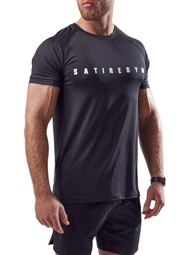 Satire Gym - Sport Shirt Männer atmungsaktiv - enganliegendes & schnelltrocknendes Fitness Tshirt Herren - Sportbekleidung für Fitnessstudio & Bodybuilding (Schwarz, XL) von Satire Gym