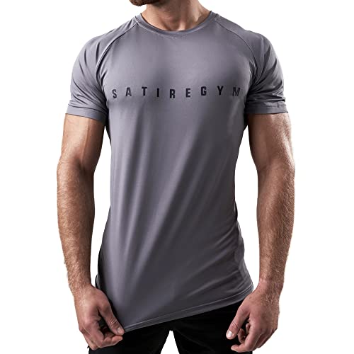 Satire Gym - Sport Shirt Männer atmungsaktiv - enganliegendes & schnelltrocknendes Fitness Tshirt Herren - Sportbekleidung für Fitnessstudio & Bodybuilding (Anthrazit, L) von Satire Gym