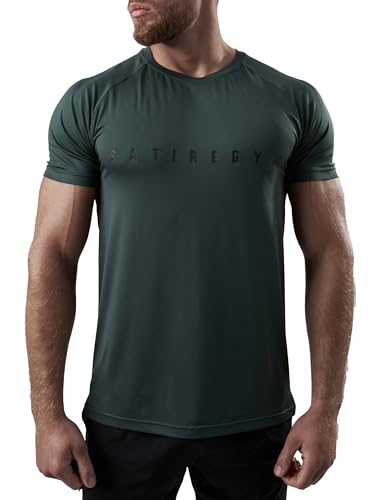 Satire Gym - Sport Shirt Männer atmungsaktiv - enganliegendes & schnelltrocknendes Fitness Tshirt Herren - Sportbekleidung für Fitnessstudio & Bodybuilding (Dunkelgrün, L) von Satire Gym