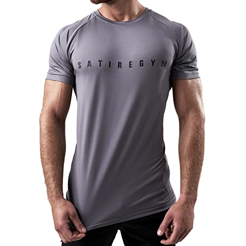 Satire Gym - Sport Shirt Männer atmungsaktiv - enganliegendes & schnelltrocknendes Fitness Tshirt Herren - Sportbekleidung für Fitnessstudio & Bodybuilding (Anthrazit, XL) von Satire Gym