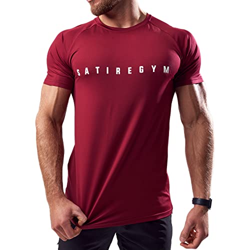 Satire Gym® - Fitness T-Shirt Herren Slim Fit - Funktionelles & schnell trocknendes Sportshirt für Männer Kurzarm – Herren Fitness Shirt als Bodybuilding Shirt & Workout Gym Shirt (rot, L) von Satire Gym