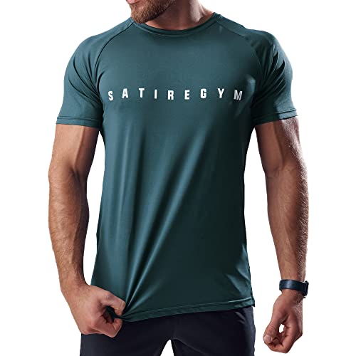 Satire Gym - Sport Shirt Männer atmungsaktiv - enganliegendes & schnelltrocknendes Fitness Tshirt Herren - Sportbekleidung für Fitnessstudio & Bodybuilding (Petrol Blau, L) von Satire Gym