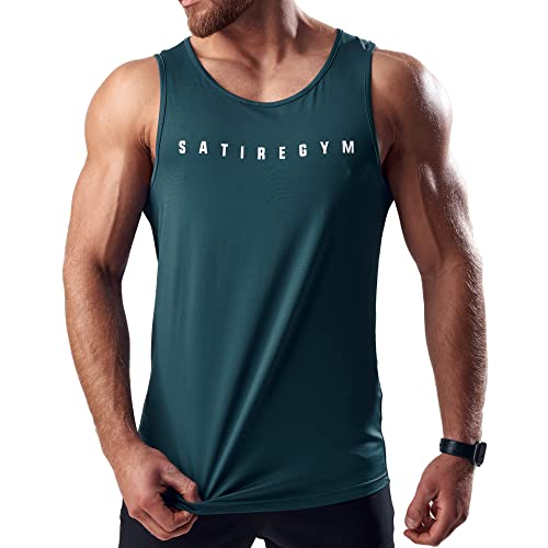 Satire Gym® - Fitness Tank Top Herren - ärmelloses & atmungsaktives Sportshirt für Männer – Männer Fitness Tank Top schnell trocknend als Gym Shirt (Petrol blau, M) von Satire Gym