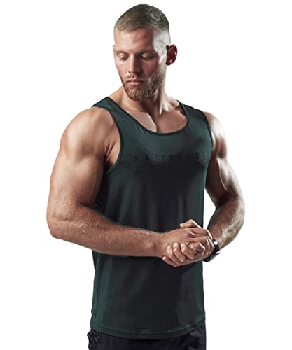 Satire Gym® - Fitness Tank Top Herren - ärmelloses & atmungsaktives Tank Top für Männer – Männer Fitness Shirt schnell trocknend als Gym Shirt (Dunkelgrün, L) von Satire Gym