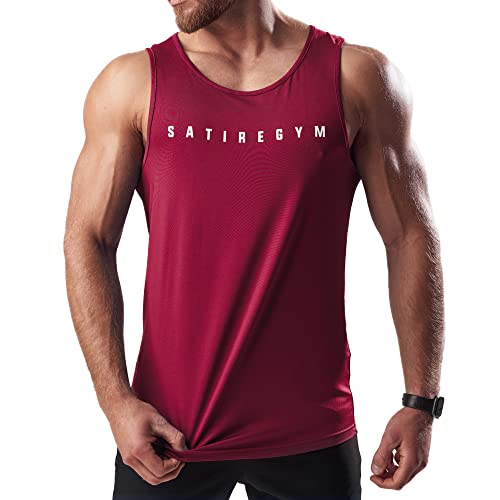 Satire Gym® - Fitness Tank Top Herren - ärmelloses & schnell trocknendes Sportshirt für Männer – Männer Fitness Tank Top als Gym Shirt (Rot, L) von Satire Gym