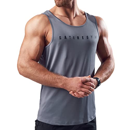 Satire Gym® - Fitness Tank Top Herren - ärmelloses & schnell trocknendes Sportshirt für Männer atmungsaktiv – Männer Fitness Tank Top als Gym Shirt (Anthrazit, L) von Satire Gym