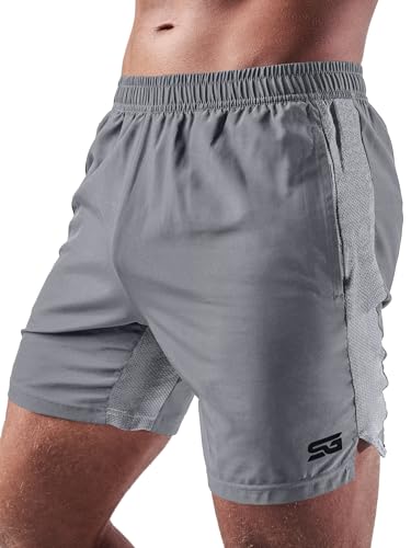 Satire Gym® - Kurze Sporthose Herren - Funktionelle Fitness Shorts für Männer – Sport Shorts als Kurze Sporthose für Herren (Hellgrau, L) von Satire Gym