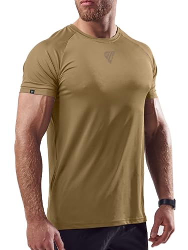 Satire Gym® – Muscle Shirt Herren/Schnell trocknendes Mesh Muskelshirt Männer/Sportbekleidung & Muscle Fit T-Shirt - Sportshirt geeignet als Fitness- & Bodybuilding Shirt (L, Khaki hell) von Satire Gym