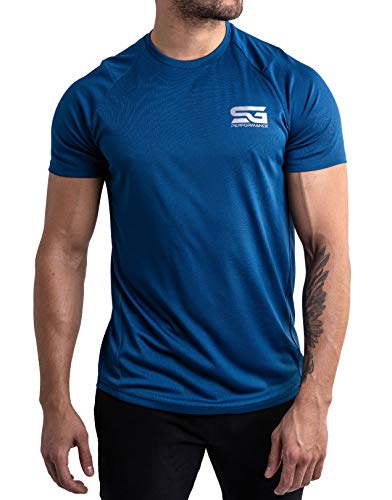 Satire Gym® – Muscle Shirt Herren/Schnell trocknendes Mesh Muskelshirt Männer/Sportbekleidung & Muscle Fit T-Shirt - Sportshirt geeignet als Fitness- & Bodybuilding Shirt (blau, L) von Satire Gym