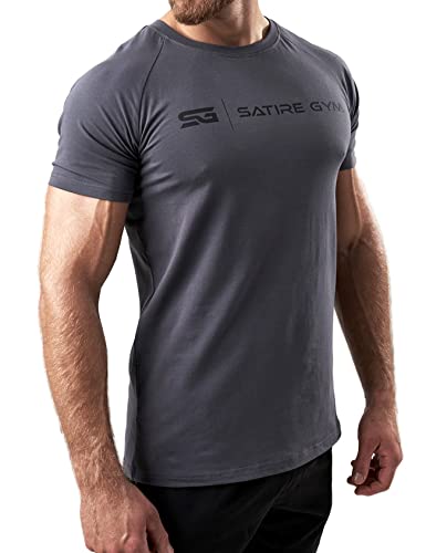 Satire Gym - Fitness Slim Fit T-Shirt aus Baumwolle Herren/Eng sitzende & schnell trocknende Sportbekleidung für Männer – Herren Sport Shirt als Fitness Shirt & Gym Shirt (Anthrazit, M) von Satire Gym