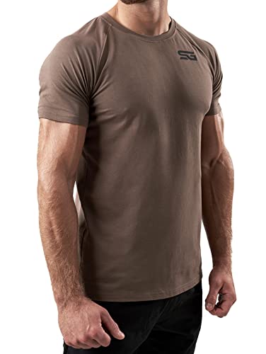 Satire Gym - Fitness Slim Fit T-Shirt aus Baumwolle Herren/Eng sitzende & schnell trocknende Sportbekleidung für Männer – Herren Sport Shirt als Fitness Shirt & Gym Shirt (Braun, M) von Satire Gym