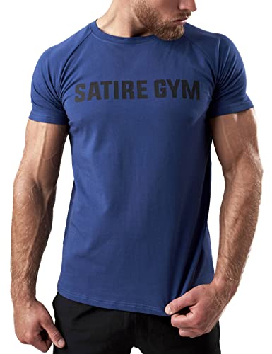 Satire Gym - Fitness Slim Fit T-Shirt aus Baumwolle Herren/Eng sitzende & schnell trocknende Sportbekleidung für Männer – Herren Sport Shirt als Fitness Shirt & Gym Shirt (Navy Blue, M) von Satire Gym