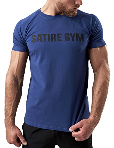 Satire Gym - Fitness Slim Fit T-Shirt aus Baumwolle Herren/Eng sitzende & schnell trocknende Sportbekleidung für Männer – Herren Sport Shirt als Fitness Shirt & Gym Shirt (Navy Blue, XL) von Satire Gym