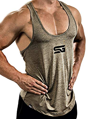 Satire Gym® - Fitness Stringer Tank Top Herren/Schnell trocknende & Funktionelle Herren Sportbekleidung -Tanktop Herren - Perfekter Bodybuilding Stringer & Trainings Tank Top (Khaki meliert, S) von Satire Gym