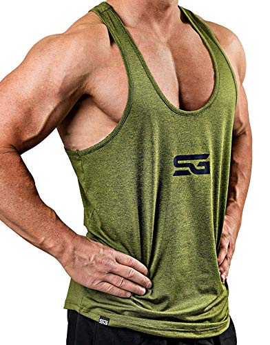 Satire Gym® - Fitness Stringer Tank Top Herren/Schnell trocknende & Funktionelle Herren Sportbekleidung -Tanktop Herren - Perfekter Bodybuilding Stringer & Trainings Tank Top (olivgrün meliert, S) von Satire Gym