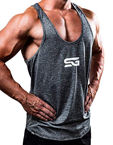 Satire Gym® - Fitness Stringer Tank Top Herren/Schnell trocknende & Funktionelle Herren Sportbekleidung -Tanktop Herren - Perfekter Bodybuilding Stringer & Trainings Tank Top (grau meliert, L) von Satire Gym