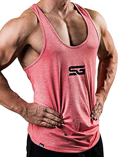 Satire Gym® - Fitness Stringer Tank Top Herren/Schnell trocknende & Funktionelle Herren Sportbekleidung -Tanktop Herren - Perfekter Bodybuilding Stringer & Trainings Tank Top (rot meliert, L) von Satire Gym