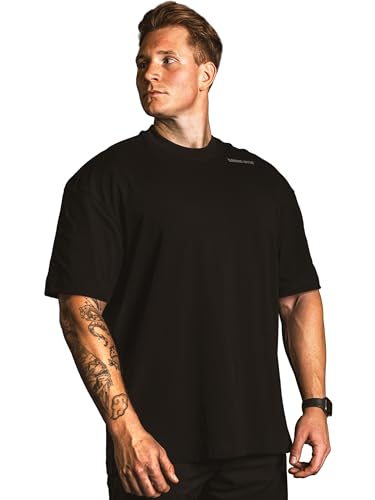 Satire Gym - Pump Cover Gym Shirt Herren Oversize - Fitness T-Shirt Herren Gym Oversize Passform als Pump Cover Tshirt für Bodybuilding (L, Schwarz SG Print) von Satire Gym