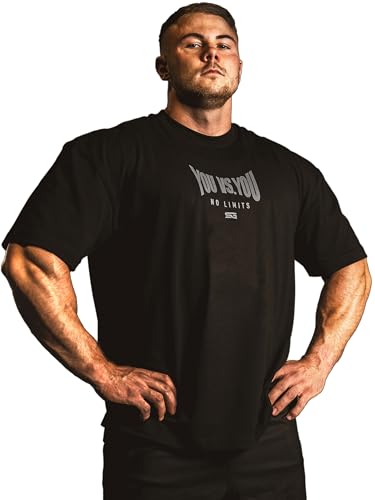 Satire Gym - Pump Cover Gym Shirt Herren Oversize - Fitness T-Shirt Herren Gym Oversize Passform als Pump Cover Tshirt für Bodybuilding (L, Schwarz You vs. You) von Satire Gym