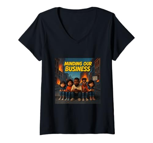 Damen Wir kümmern uns um unsere Geschäftsapokalypse-Satire T-Shirt mit V-Ausschnitt Damen Wir kümmern uns um unsere Geschäftsapokalypse-Satire T-Shirt mit V-Ausschnitt von Satirical Threads Dystopia Humor