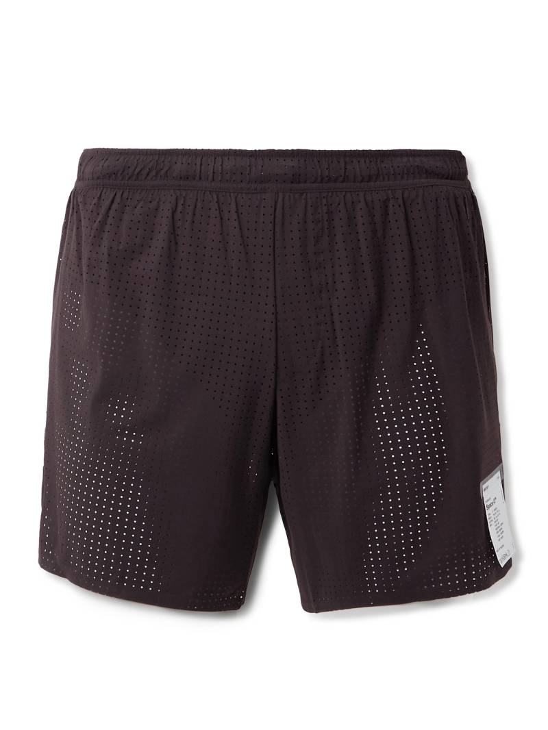 Satisfy - 5" Straight-Leg Logo-Appliquéd Space‑O™Jersey Shorts - Men - Brown - 0 von Satisfy