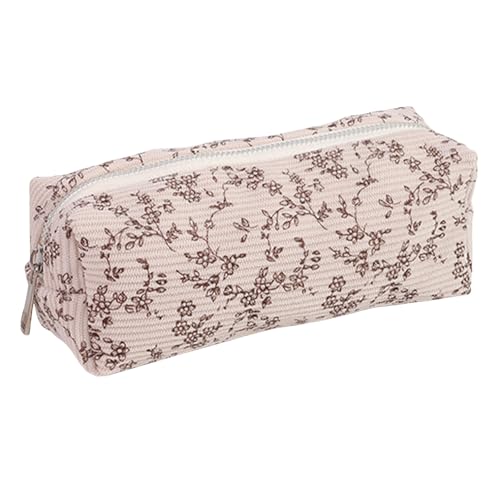 Federmäppchen, Federmappe Bleistift für Schule Büro, Mäppchen mit Asthetisches Blumen-Design, Federtasche mit Reißverschluss, Pencil Case für Mädchen Stiftemäppchen und Kosmetiktasche (Beige) von Satiskid