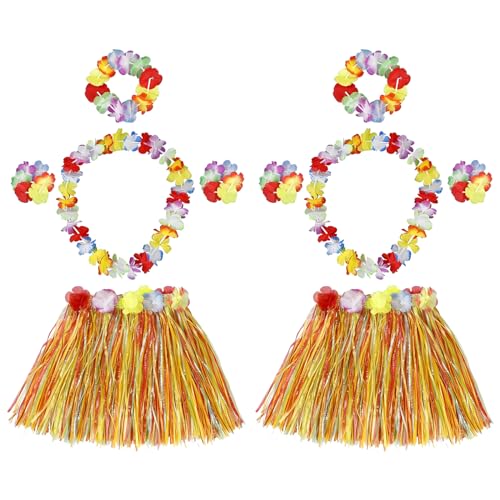 Satiskid 10 Stück Hawaii Rock Hula Party Bastrock Set mit 2 Elastisches Blumen Rock Hawaii Kostüm,2 Blumenkette,2 Stirnbändern und 4 Armbändern, Kostümset Hawaii für Beachparty Deko Partyatmosphär von Satiskid